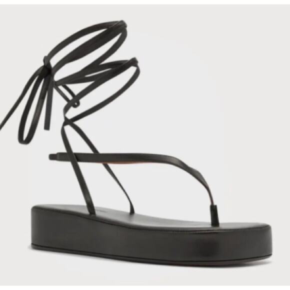 Amina Muaddi Jamie Lambskin Leather Lace Up Flatforms Platform 10 Black 41 - Picture 4 of 13